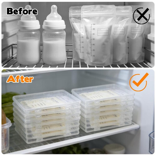 12 Pcs Flat Breast Milk Freezer Storage Organizer Trays Clear Space Saving Stackable Breastmilk Bag for Freezer 2