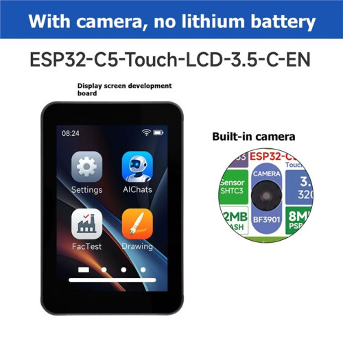 Waveshare ESP32-C5 Tela Sensível Ao Toque Capacitiva IPS de 3,5 Polegadas 320x480 Suporta Wi-Fi 5 Dual BLE 5 Zigbee Sem Bateria com Câmera 1