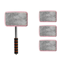4pcs Car Glass Cleaning Cloth with Metal Telescopic Pole for Defogging and Dust Removal, Interior Window Cleaner