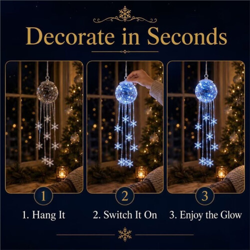Winter Magic Snowflake Waterfall LED Hanging Christmas Ice Crystal Sparkling Snowflake String Lights Hanging 2