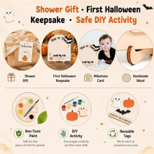Trick or Treat Smell My Feet Wooden Halloween Sign with Stand 2026 - DIY Paint Kit with 3D Bats Pumpkin Tags B