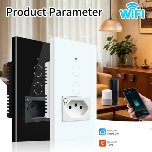 Tuya WiFi  Light 2-Way  with Brazil Socket Touch Wall   for Life APP Remote Control A BR Plug 1