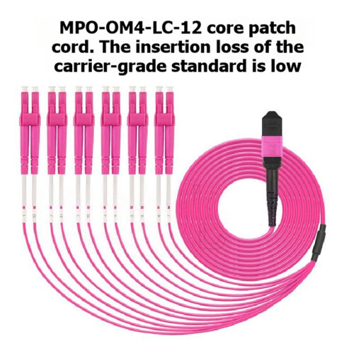 12 Cores MPO-LC Patch Cable OM4 Fiber Patch for Data Center AI Computing 1m 1