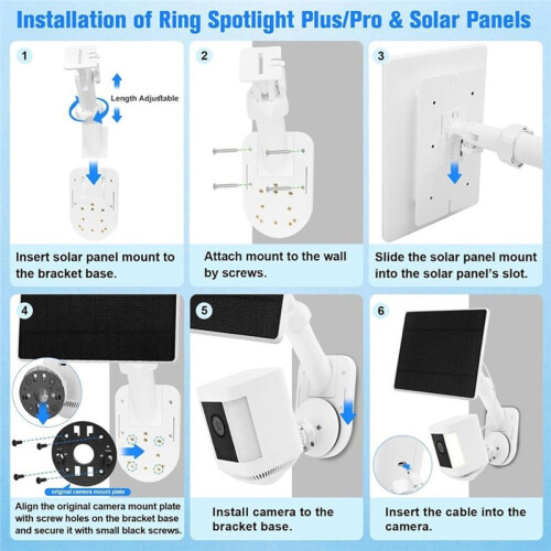 6W Solar Panel with Camera Mount for  Spotlight Cam /Pro Battery, 2-in-1 Solar Charger Wall Mount White 2