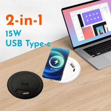Inbyggd 2-i-1 USB Typ-C-Laddare Inbyggd Trådlös Skrivbordsladdare 15W Mobil Trådlös Laddning Möbel B