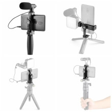 Metal Phone Holder Clamp with Cold Shoe Arca 360Rotatable Tripod Mount Clip for Vlog Smartphone Video Photography B