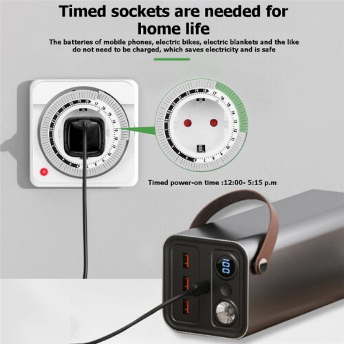 24 Hours Timer  Timer Plug in Mechanical Grounded Programmable  Countdown Loop  Socket EU Plug