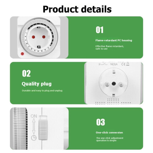 24 Hours Timer  Timer Plug in Mechanical Grounded Programmable  Countdown Loop  Socket EU Plug