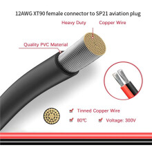 XT90 Female to SP21 Adapter Cable 12AWG 1.85m 6FT for Power Stations, Solar Generators, Drones, RC Cars