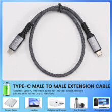 Câble D'Extension USB-C Mâle-Mâle, 240 W, Transfert de Données 20 Gbit/S, pour Ordinateur Portable et Téléphone, 0,5 M