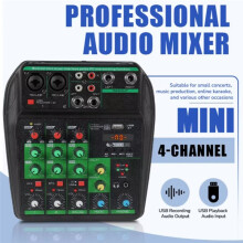 Professional Audio Mixer 4-Channel USB Audio Mixer Console with Recording Capabilities for DJs and PC Mixing