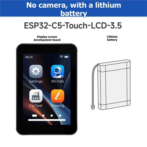 Waveshare ESP32-C5 Tela Sensível Ao Toque Capacitiva IPS de 3,5 Polegadas (320x480) com Suporte para Wi-Fi 5, BLE e Zigbee, Bateria Inclusa e Sem 2