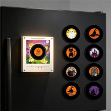 Magnetyczny Magnes na Lodówkę na Halloween z Muzyką, Dotykiem i Odtwarzaniem Płyt Winylowych, Lampką Nocną, Wbudowanym Magnesem LED na Lodówkę