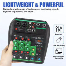 Professionele Audiomixer, 4-Kanaals USB-Audiomixerconsole met -Opnamemogelijkheden voor Dj'S en Pc-Mixen