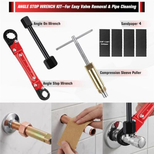 7 PCS Plumbing Repair Tools Kit, Angle Stop Wrench & Puller for Rusty  Compression Angle Stop Valves