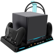 For Steam Machine Vertical Stand Multi-Function Charging Cooling Fan Base RGB Colorful Light Handle Charger Bracket