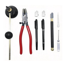 9-Teiliges Glasschneidwerkzeug-Set mit Kreisförmigem Glasschneider, Ölgekühlten Hartmetallspitzen und Zange für Spiegel, Fliesen und Mosaike