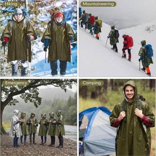 2Pc Emergency Waterproof Rain Poncho Thermal Warm Survival Blanket, Multi-Purpose Outdoor Survival Gadget 2