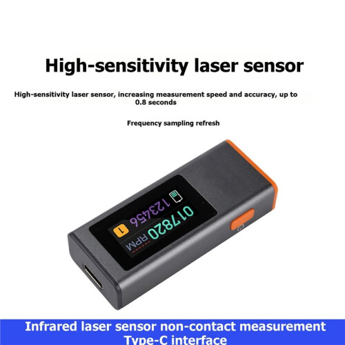 Tacômetro A Laser Digital com Medidor de RPM, Tela Colorida TFT de 0,96 Polegadas, Recarregável Via USB-C. 2