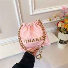 (Pink, 22*19*6) Diamond drawstring mini bag Metal chain shoulder crossbody bag