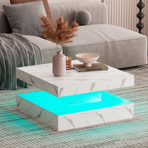 White Marble Square Coffee Table for Living Room