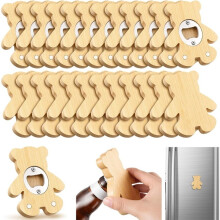 24 Pièces Ouvre-Bouteille Magnétique 2,5" Forme D'Ours en Bambou DIY Ouvre-Bouteilles en Bois Aimant Cadeau Réfrigérateur