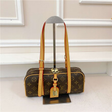 (Light brown, 27*11*7) Retro printed long baguette handbag long cylinder bag