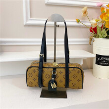 (Dark brown, 27*11*7) Retro printed long baguette handbag long cylinder bag