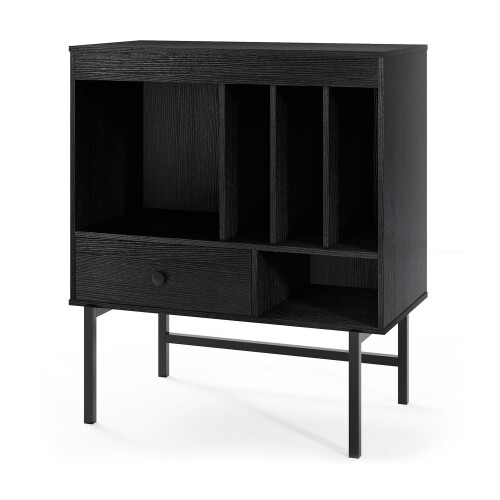 Vinyl Record Player Stand with Storage, Black, 70x36x80 cm 1