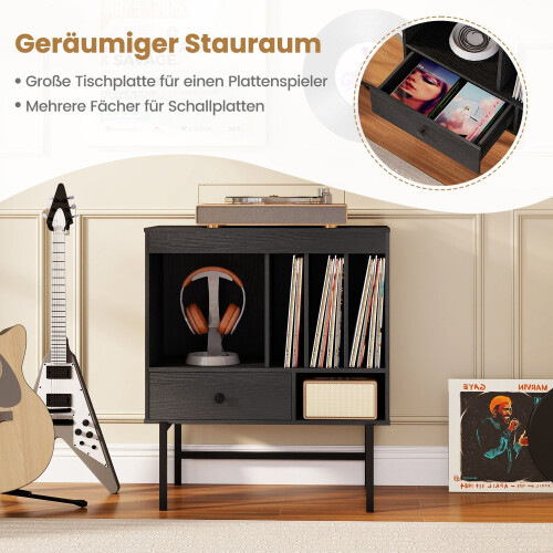 Vinyl Record Player Stand with Storage, Black, 70x36x80 cm 2
