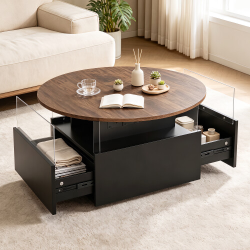 80cm Round Lift Top Coffee Table Rustic 2