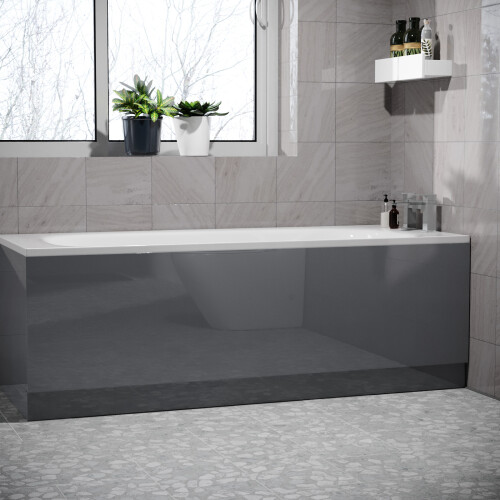 NES Home Nes Home Anthracite PVC 1800mm Water Proof Front Bath Panel, 15mm Thickness