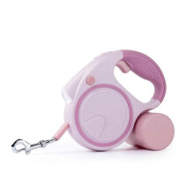 (pink, 5 M) 16FT Retract Dog Leash w/ LEDPoopBagDispenser Refl Durable Multi Rope Puppy Walking Tractor