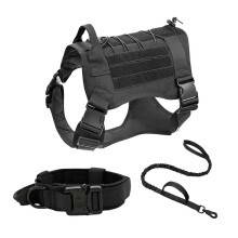 (Black, M) Tactical Cozy Dog Harness & Leash - Quick Release Night Visibility Seat Belt M Army Green
