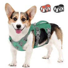 (Green, S Chest 38-69cm) Reflective Nylon Pet Vest Dog Harness No Pull Escape Proof with Adjustable Handle Good
