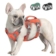 (Orange, M Chest 46-81cm) Reflective Nylon Pet Vest Dog Harness No Pull Escape Proof with Adjustable Handle Good