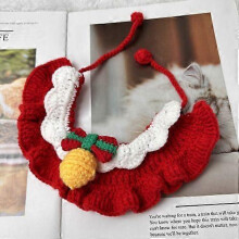 (Bow, 15 to 35CM) ChristmasPet CollarScarf Adjustable Knit CapeBib DogCat RedGreenStripe BellReindeer 2-15lb