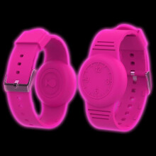 (Pink, Luminous Pink) Apple AirTag Tracker Kids Watch Band & Silicone Wrist Strap Clock Numbers Soft Cover