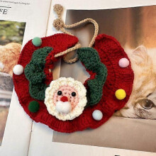 (Old Man Ball, 15 to 35CM) ChristmasPet CollarScarf Adjustable Knit CapeBib DogCat RedGreenStripe BellReindeer 2-15lb