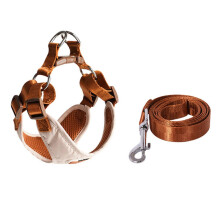 (Beige, M) Puppy Harness Four-Point Adjustable Breathable Mesh Vest Chest Back Body Shape Fit Harness