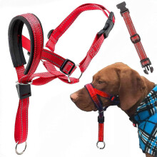 (Red, XL) Reflective Safety Strap Dog Head Halter Collar No-Pull Adjustable Training Harness
