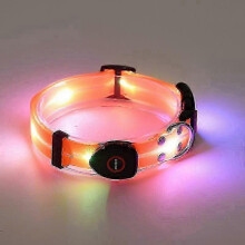 (Orange) Rechargeable LED Glowing Dog Collar 3 Flash Modes Cute Fashionable for Medium Large