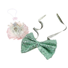 (Green) Blingbling Green Cats Dog Wedding Bowknot Crowns Suit Bowtie Collar Sequins Princess Girl