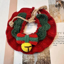 (Bell, 15 to 35CM) ChristmasPet CollarScarf Adjustable Knit CapeBib DogCat RedGreenStripe BellReindeer 2-15lb