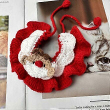 (Deer Head, 15 to 35CM) ChristmasPet CollarScarf Adjustable Knit CapeBib DogCat RedGreenStripe BellReindeer 2-15lb