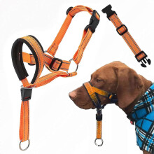 (Orange, M) Reflective Safety Strap Dog Head Halter Collar No-Pull Adjustable Training Harness