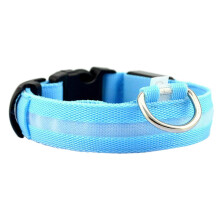 (Blue, M) Illuminated Safety Dog Collar with LED Lights for Nighttime Walks and Runs