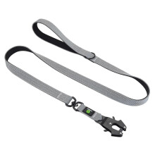 (Grey Leash) 5FT Nylon L Dog Leash TactFrogClip Metal PaddedCtrlHandle Dura MilGerShep RopeTrainSupplie