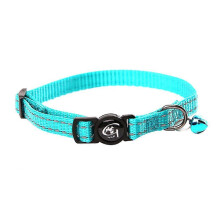 (blue) Glossy Reflective Safety Buckle Bell Collar Strap for Adjustable Pet Cat Dog Puppy