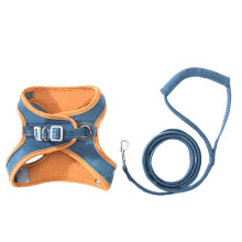 (Orange Blue, S) Reflective Strip Cat Harness & Leash Soft Adjustable for Kittens Puppy Vest